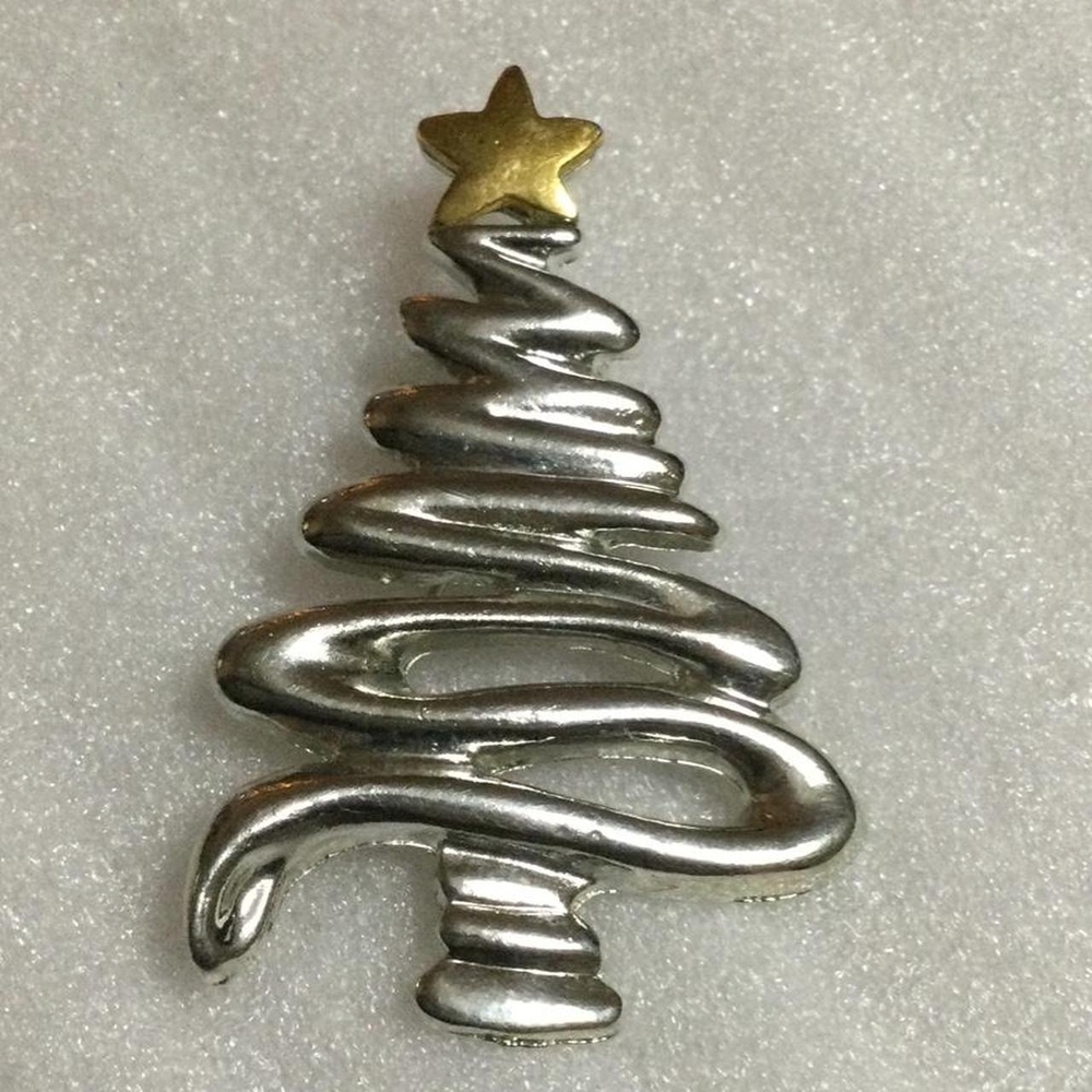 Silver and Gold Christmas Tree Brooch